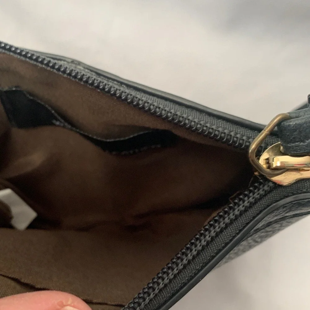 Wilsons Leather Wristlet Pouch Dark Teal Blue Pebbled Leather Gold Hardware Mini